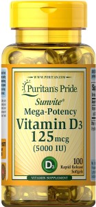 PURITAN'S PRIDE Witamina D3 5000 IU / 100 kaps - suplement diety