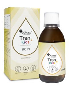 ALINESS Tran (olej z dorsza) KIDS + Wit. A 400 µg, 200 ml o smaku cytrynowym - suplement diety